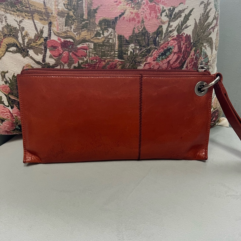 Red Leather Clutch with Wristlet